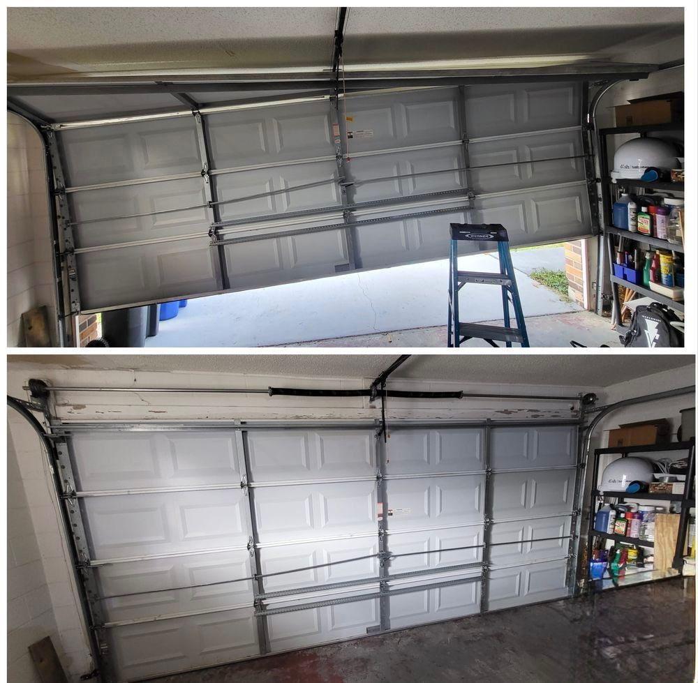 Before and after garage door repair in El Paso