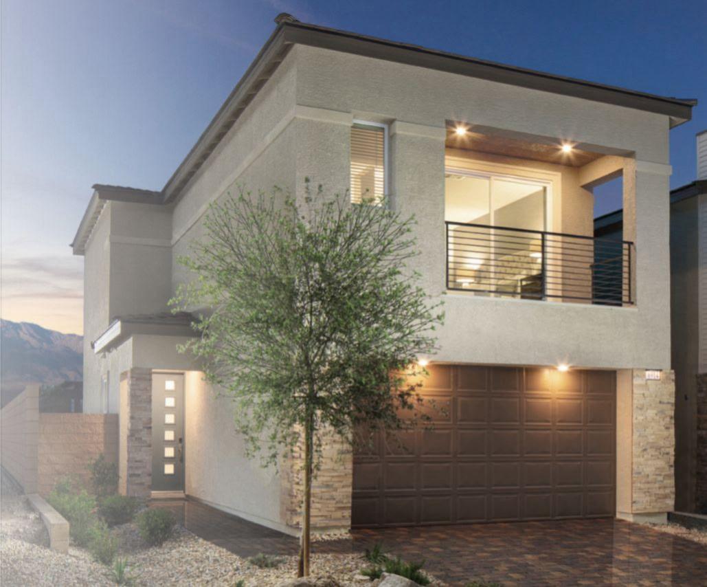 Two-story El Paso home with new brown residential garage door